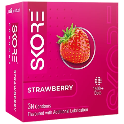 Skore Dotted  Colored Condoms - Strawberry Flavored, 3 pcs
