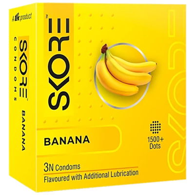 Skore Dotted Coloured Condoms - Banana Flavoured, 3 pcs